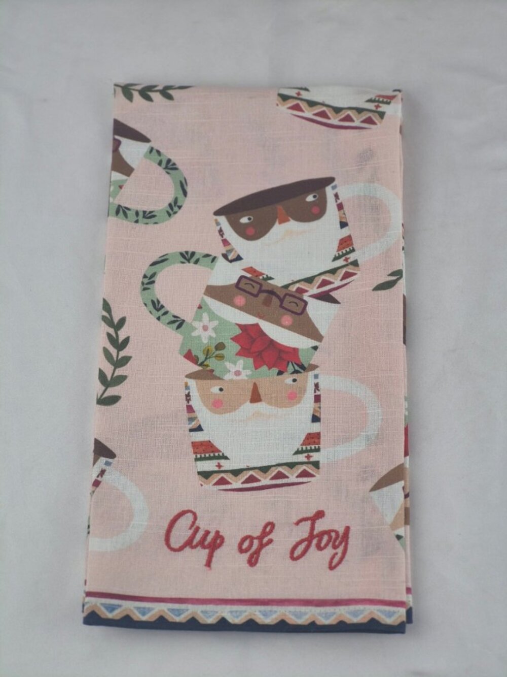 Anthropologie Fotini Tikkou "Cup of Joy" Santa Mugs Christmas Tea Towel NWT